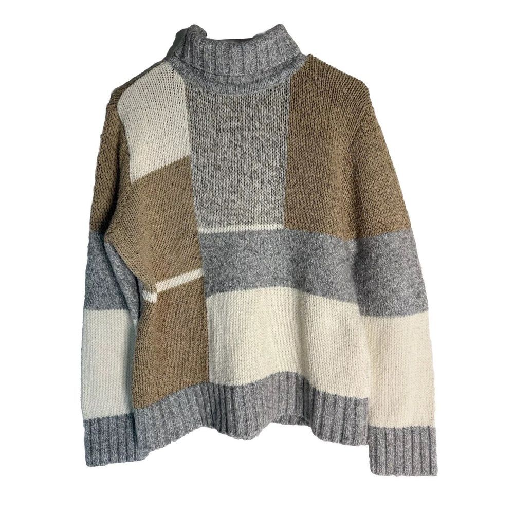 Liz Claiborne Woman Size Large Cotton Blend‎  PatchworK Knit Neutral Turtleneck